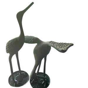 Pair of Vintage Patina Cast Bronze Crane Sculptures